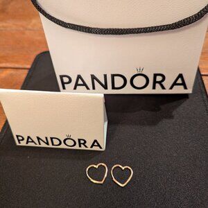 Brand New Pandora 14K Rose Gold Asymmetrical Heart Hoop Earrings with Packaging